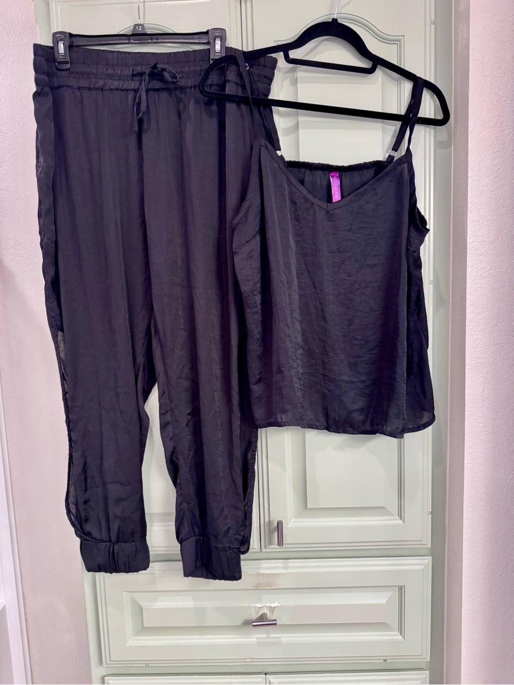 Adore Me Black Satin Cami & Jogger Lounge Set